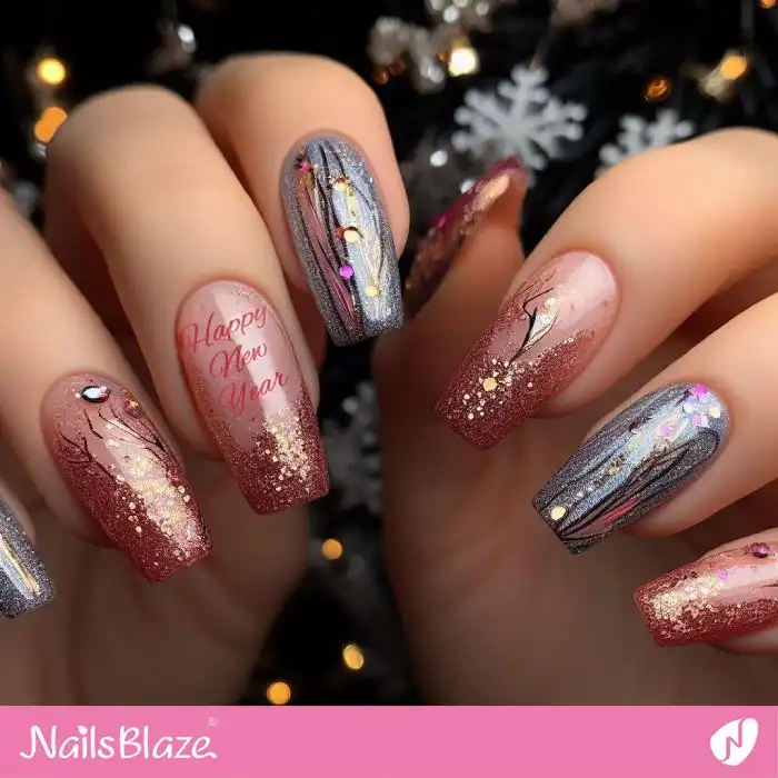 Happy New Year Glitter Nail Design | 2024 Nails - NB1361